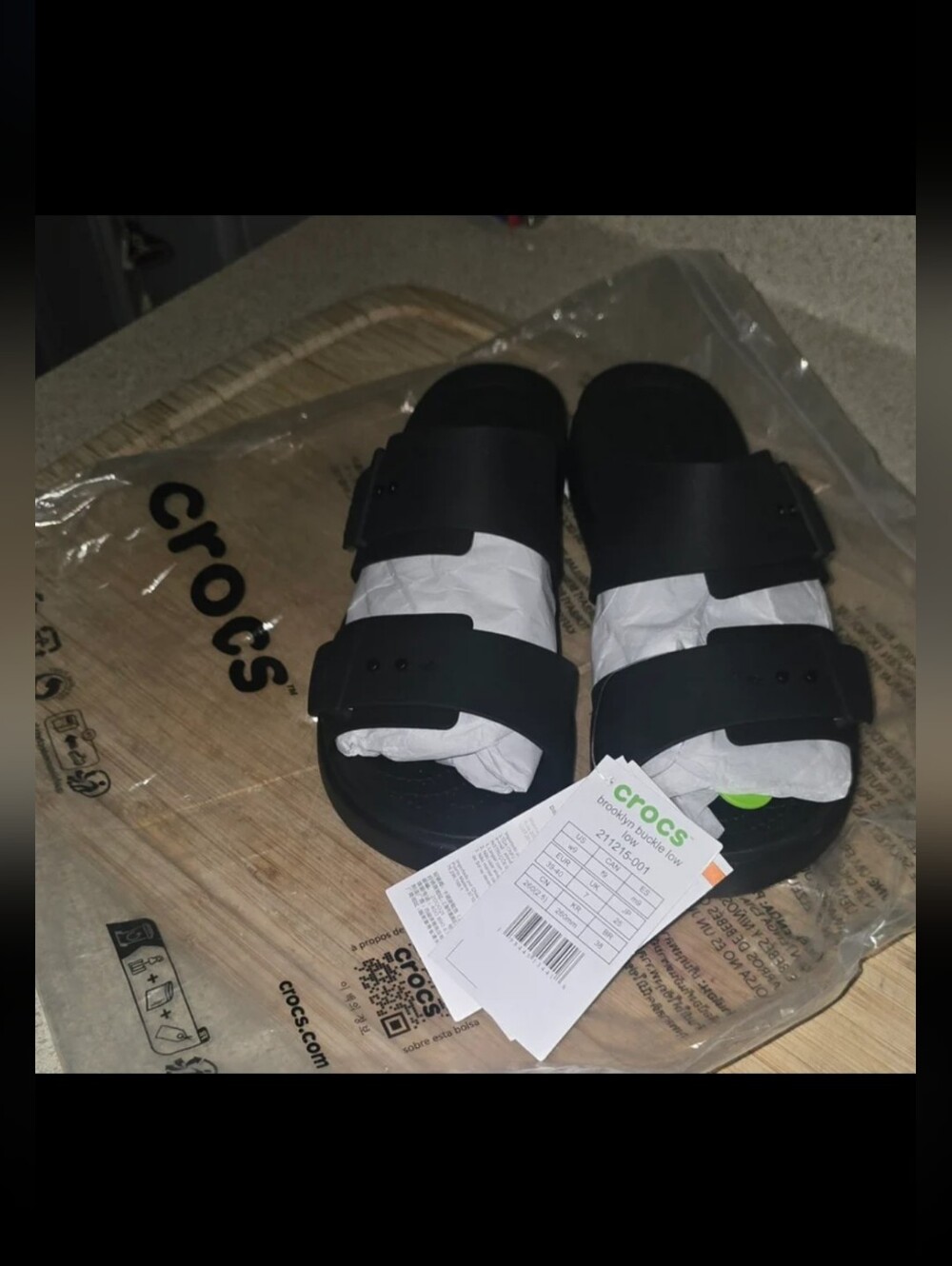 CROCS Size 9 Black Double-Strap Slide Sandals
